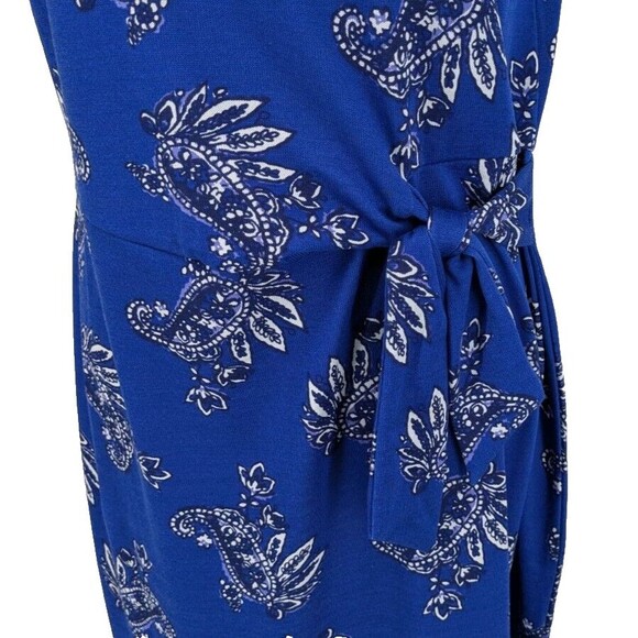 T by Talbots Dress Med Blue White Paisley Bow at Waist Midi Casual - Picture 5 of 9